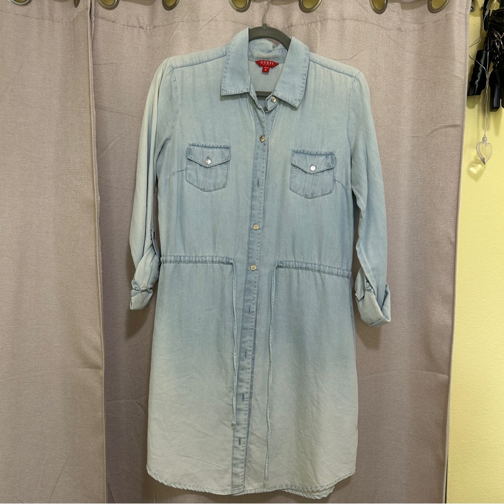 Guess Blue Long Sleeve Denim Dress